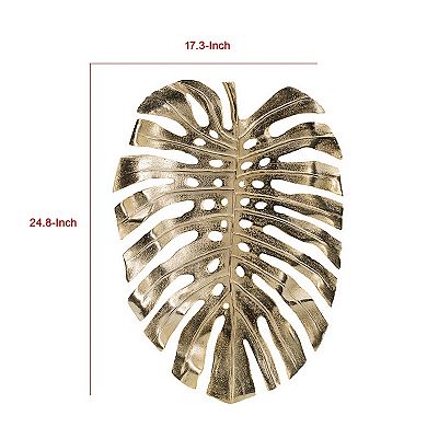 Linzo 25 Inch Metal Wall Hanging Decor, Monstera Leaf, Bright Gold Finish