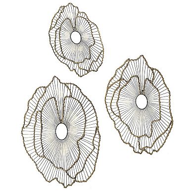 30, 24, 18 Inch Set Of 3 Decorative Metal Flowers, Wall Decor Black, Gold