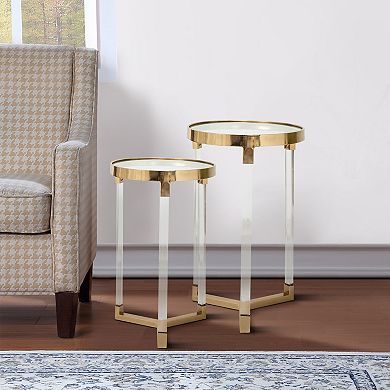 24, 21 Accent Tables, Acrylic Clear Legs, Glass Top, Set Of 2, Gold