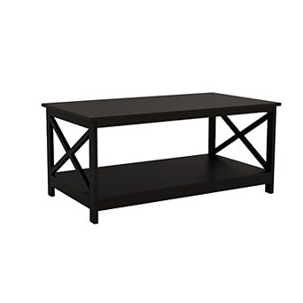 Hep 40 Inch Coffee Table With 1 Shelf, And Crossed Accent Frame, Black