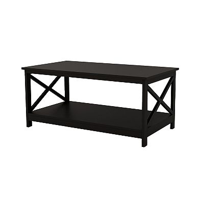 Hep 40 Inch Coffee Table With 1 Shelf, And Crossed Accent Frame, Black