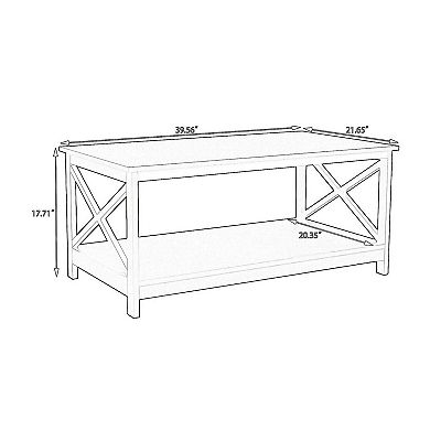 Hep 40 Inch Coffee Table With 1 Shelf, And Crossed Accent Frame, Black