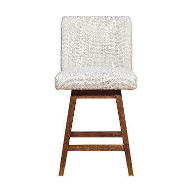 Lia 26 Inch Swivel Counter Stool Chair, Brown Wood Frame, Beige Polyester