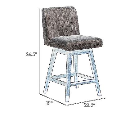 Lia 26 Inch Swivel Counter Stool Chair, Brown Wood Frame, Beige Polyester