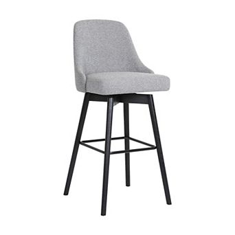 Sean 30 Inch Barstool Chair, Parson Style, Swivel, Light Gray Fabric, Black