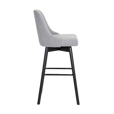 Sean 30 Inch Barstool Chair, Parson Style, Swivel, Light Gray Fabric, Black