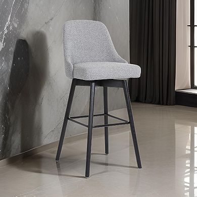 Sean 30 Inch Barstool Chair, Parson Style, Swivel, Light Gray Fabric, Black