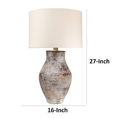 Gov 27 Inch Table Lamp, Beige Drum Shade, Vase Shaped Body, Painted Surface