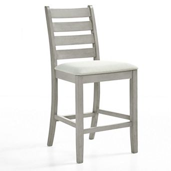 Pane 25 Inch Set Of 2 Counter Height Dining Chairs, Ladderback, Gray Wood