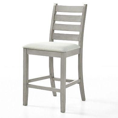 Pane 25 Inch Set Of 2 Counter Height Dining Chairs, Ladderback, Gray Wood