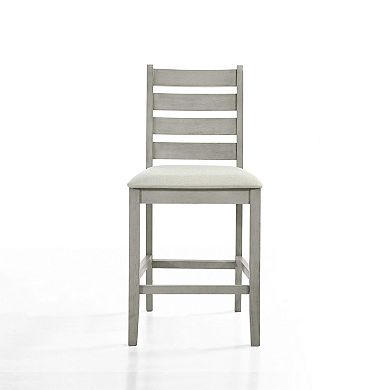 Pane 25 Inch Set Of 2 Counter Height Dining Chairs, Ladderback, Gray Wood