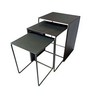 3 pc Nesting End Tables With Sled Base, Rectangular, Gray Black Metal