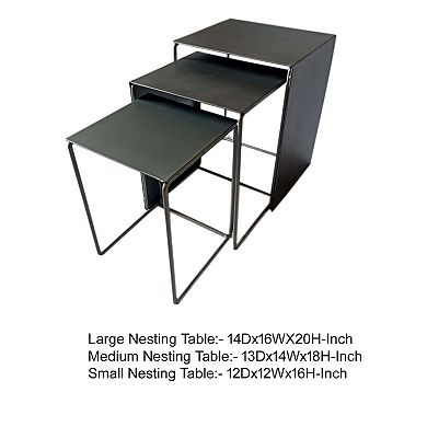 3 Piece Nesting End Tables With Sled Base, Rectangular, Gray Black Metal