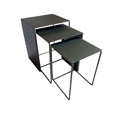 3 Piece Nesting End Tables With Sled Base, Rectangular, Gray Black Metal