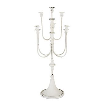 30 Inch Classic 11 Light Candelabra, Curved Arms, White Iron Frame