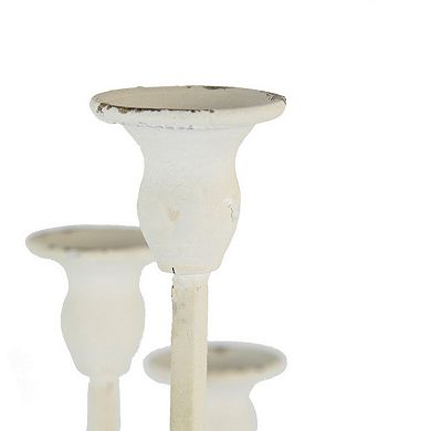 30 Inch Classic 11 Light Candelabra, Curved Arms, White Iron Frame