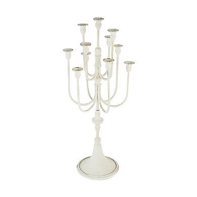 30 Inch Classic 11 Light Candelabra, Curved Arms, White Iron Frame