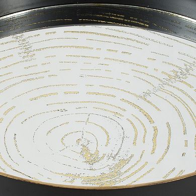 18 Inch Decorative Tray, Round Black Wood Frame, Mirrored Bottom