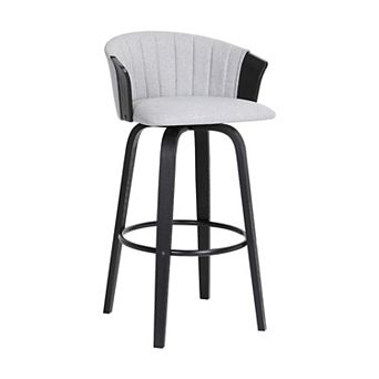 Oja 26 Inch Swivel Counter Stool Chair, Light Gray Fabric, Curved, Black