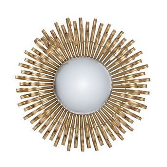 27 Inch Round Wall Mount Accent Decor Mirror, Sunburst, Iron Frame, Gold