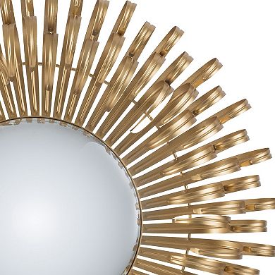 27 Inch Round Wall Mount Accent Decor Mirror, Sunburst, Iron Frame, Gold