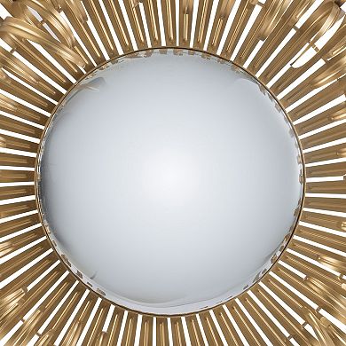 27 Inch Round Wall Mount Accent Decor Mirror, Sunburst, Iron Frame, Gold