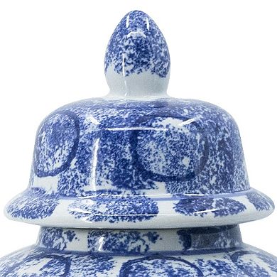 17 Inch Tall Ginger Jar, Abstract Design Over Blue And White Porcelain