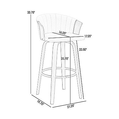 Oja 26 Inch Swivel Counter Stool Chair, Cream Leather, Walnut Brown