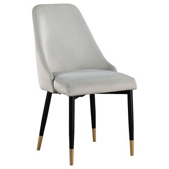 24 Inch Dining Chair, Set Of 2, Light Gray Velvet, Tall Curved Back, Brass
