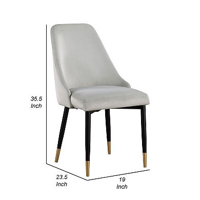 24 Inch Dining Chair, Set Of 2, Light Gray Velvet, Tall Curved Back, Brass