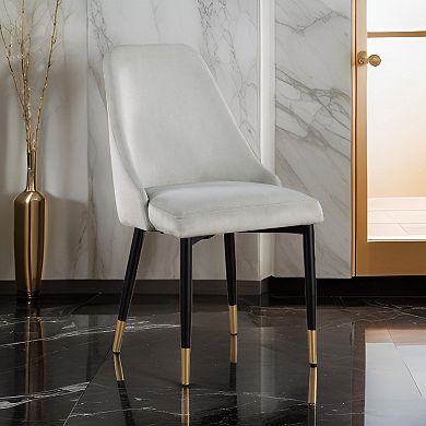 24 Inch Dining Chair, Set Of 2, Light Gray Velvet, Tall Curved Back, Brass
