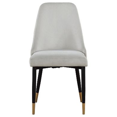 24 Inch Dining Chair, Set Of 2, Light Gray Velvet, Tall Curved Back, Brass