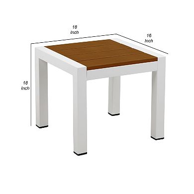 Josh 18 Inch Side End Table, Rich Brown Polyresin Planks, Aluminum Frame