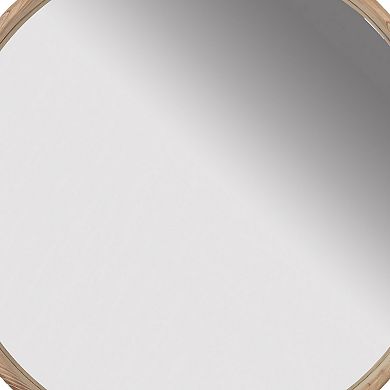 28 Inch Round Wall Mount Accent Mirror, Natural Fir Wood With Subtle Grains