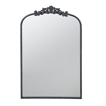 Kea 36 Inch Wall Mirror, Black Curved Metal Frame, Baroque Accent Design
