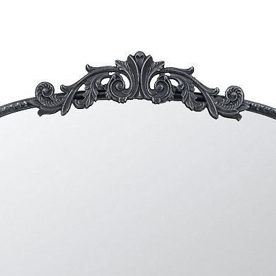 Kea 36 Inch Wall Mirror, Black Curved Metal Frame, Baroque Accent Design