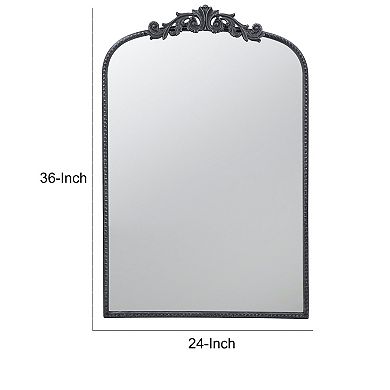 Kea 36 Inch Wall Mirror, Black Curved Metal Frame, Baroque Accent Design
