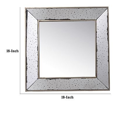 Filo 18 Inch Square Wall Accent Mirror, Raised Tray Edges, Mirrored Frame