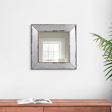 Filo 18 Inch Square Wall Accent Mirror, Raised Tray Edges, Mirrored Frame