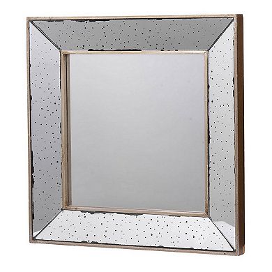 Filo 18 Inch Square Wall Accent Mirror, Raised Tray Edges, Mirrored Frame