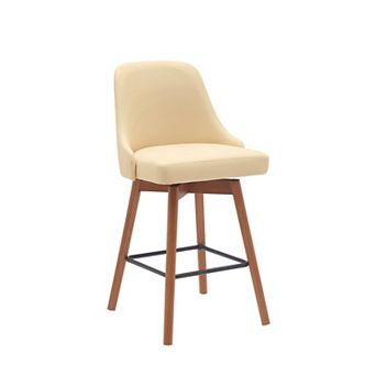 Sean 26 Inch Counter Stool Chair, Swivel, Parson, Cream Faux Leather, Brown