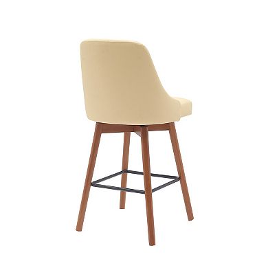 Sean 26 Inch Counter Stool Chair, Swivel, Parson, Cream Faux Leather, Brown