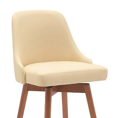 Sean 26 Inch Counter Stool Chair, Swivel, Parson, Cream Faux Leather, Brown