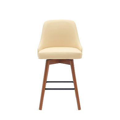 Sean 26 Inch Counter Stool Chair, Swivel, Parson, Cream Faux Leather, Brown