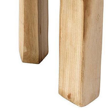 17 Inch Stool Accent Table, Paulownia Wood, Three Leg Base, Natural Brown