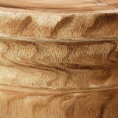 17 Inch Stool Accent Table, Paulownia Wood, Three Leg Base, Natural Brown