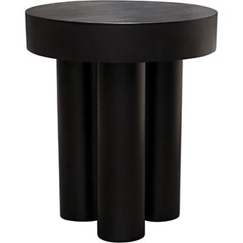 16 Inch Modern End Table, Thick Sturdy Surface, Tripod Legs, Black Wood