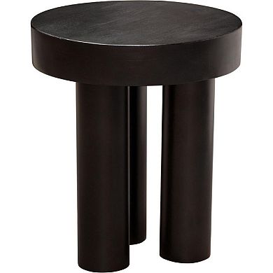 16 Inch Modern End Table, Thick Sturdy Surface, Tripod Legs, Black Wood