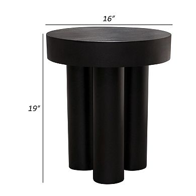 16 Inch Modern End Table, Thick Sturdy Surface, Tripod Legs, Black Wood