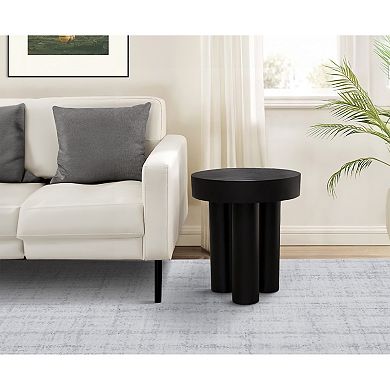 16 Inch Modern End Table, Thick Sturdy Surface, Tripod Legs, Black Wood